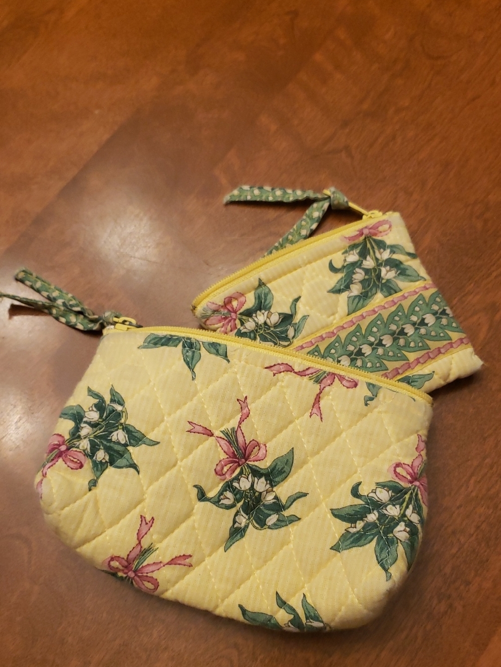 Vintage Vera Bradley Yellow Hope Floral Quilted Cosmetic Pouch Set